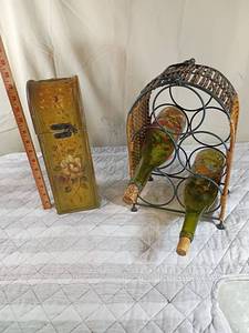 lot 88 image: Decorative Wine Set with Hand-Painted Bottles and Storage Box