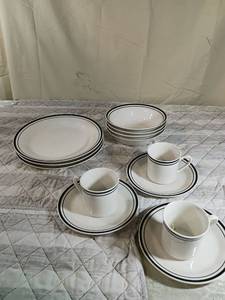 lot 99 image: Allied Chemical Black Stripe Dinnerware Set three piece set