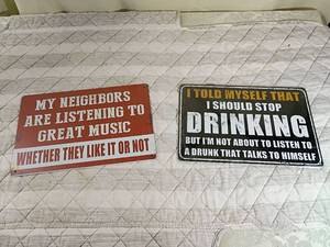 lot 118 image: Humorous Metal Bar Signs Set - Music & Drinking Theme 8inx12in