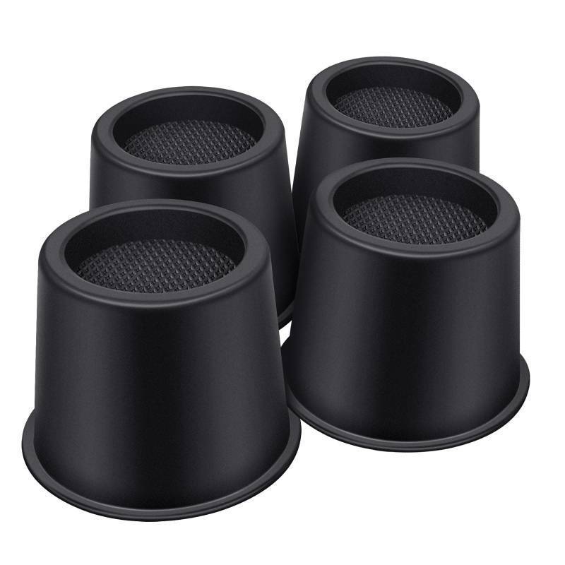 lot 44701 image: Bed Risers 4 Inch Heavy Duty, Round Furniture Risers for Bed Desk Table Sofa Couch��Bed Lifts Risers, Support up to 3300 Lbs(4 Pack Black) - Retail $18