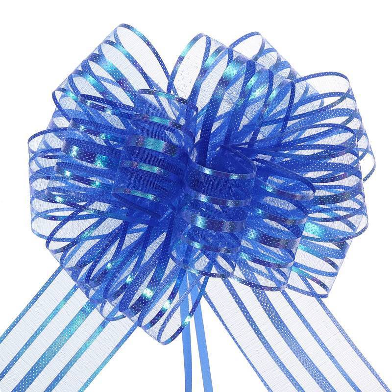 lot 44795 image: 5pcs 6 Inch Organza Large Pull Bow Metallic Gift Wrapping Bows Ribbon Chiffon Yarn Blue for Wedding Baskets Presents Christmas Valentines Day - Retail $9