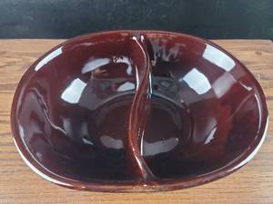 lot 3839 image: Brown Divided Serving Dish with Scalloped Pattern
