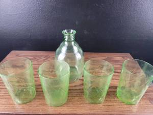 Green Depression Glass Decanter Set