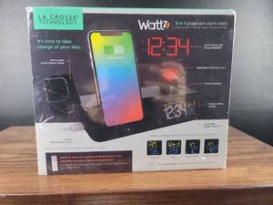 lot 3847 image: NEW La Crosse Technology Wattz 3-in-1 Projection Alarm Clock