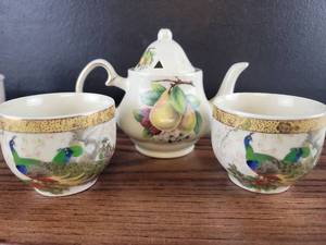 Decorative Peacock Tea Set with Fruit Motif