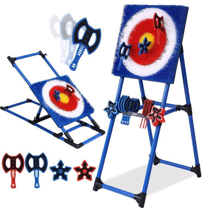 lot 32 image: Axe Throwing Bristle Target with 8 Throwing Axes Set,Axe Throwing Game for Indoor & Outdoor,Yard Games,Carnival Games  - Retail $120