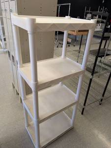 lot 28 image: White Plastic 4-Tier Storage Shelf Unit