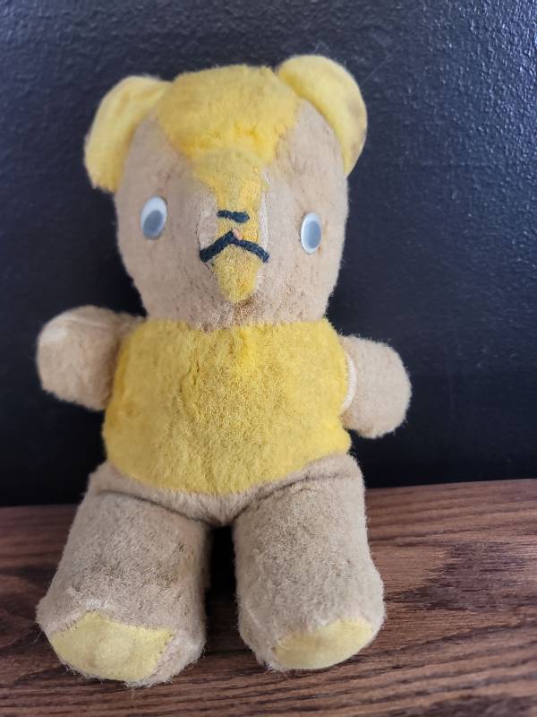 lot 3613 image: 1950s Plush Teddy Bear with Yellow Shirt