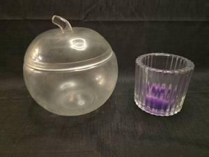 lot 3112 image: Frosted Glass Apple Container with Decorative Votive