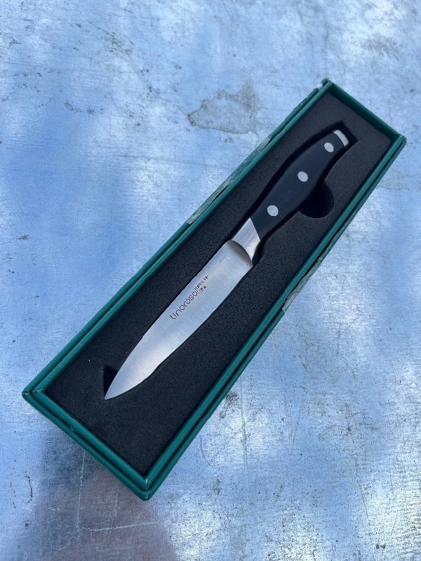 lot 365 image: linoroso Paring Knife 3.5 inch Small Kitchen Knife with Elegant Gift Box, Sharp Forged German Carbon Stainless Steel Fruit Knife, Full Tang, Ergonomic Handle-Classic Series
