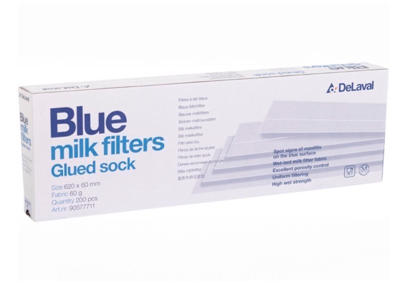 lot 616 image: Box of Blue milk filters Sewn sleevesock - 4  33� in Fabric 80 g Quantity 50 pcs per box
