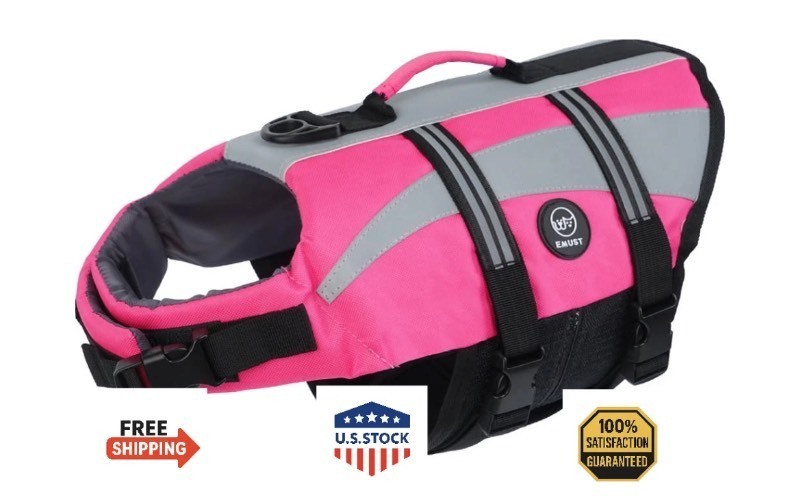 lot 443 image: Bundle of 2 EMUST Dog Life Vest Jacket for Boating, Swimming, High Visibility Adjustable - Medium