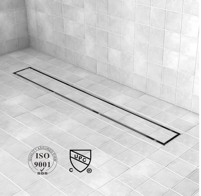 lot 8 image: XL Linear Shower Drain, 6 Drain with Tile Insert 2-in-1 Panel, Silver Shower Floor Drain - 2 Pieces included only