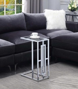 lot 139 image: Convenience Concepts Town Square C Table in Clear Glass and Chrome Metal Frame