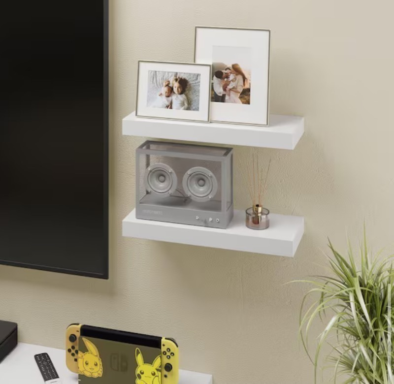 lot 24 image: Pair of White Floating Shelves - Hidden Mounts - 15 � x 6 � x � - not perfect see images Retails $139