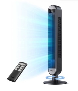 DREO Tower Fan for Home, 42" Standing Fan with Remote, 90° Oscillating Fan for Indoors, 34dB Quiet Bedroom Fans, 6 Speeds, 4 Modes, 12H Timer, Bladeless Fan with LED Display, 26 ft/S High Velocity