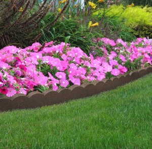 lot 91 image: Vigoro 4 H x 47 L x 2 D Scallop Recycled Rubber Garden Landscape Border - Flexible Dig-Free Edging for Gardens & Flower Beds, Earth - 1 Piece