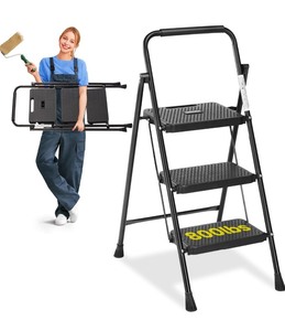 lot 191 image: Simple Deluxe 3 Step Ladder, Step Stool Foldable, 800lbs Portable Ladder with Wide Anti-Slip Pedal, Step Stool for Adults, Lightweight Step Ladder for Home Kitchen and Outdoor, Black