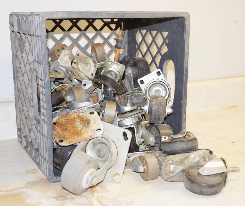lot 1268 image: Heavy Duty Castors- Wheels - Milk Crate Full- LOT