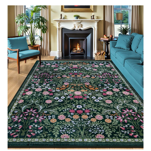 lot 31 image: 8x10 Area Rugs for Living Room Floral Washable Rug Vintage Large Soft Boho Non-Slip Carpet Indoor Floor Stain Resistant Carpets for Bedroom Dining Room Farmhouse Nursery Home Office Dark Green