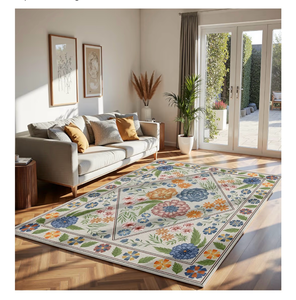 lot 39 image: Traditional Retro Country Floral Rug 8x10,Pale Beige Base with Deep Blue,Vibrant Orange & Soft Pink Flowers, Durable, Non-Slip Carpet for Living Room & Bedroom.
