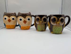lot 101053 image: Decorative Owl Coffee Mugs - 4 count