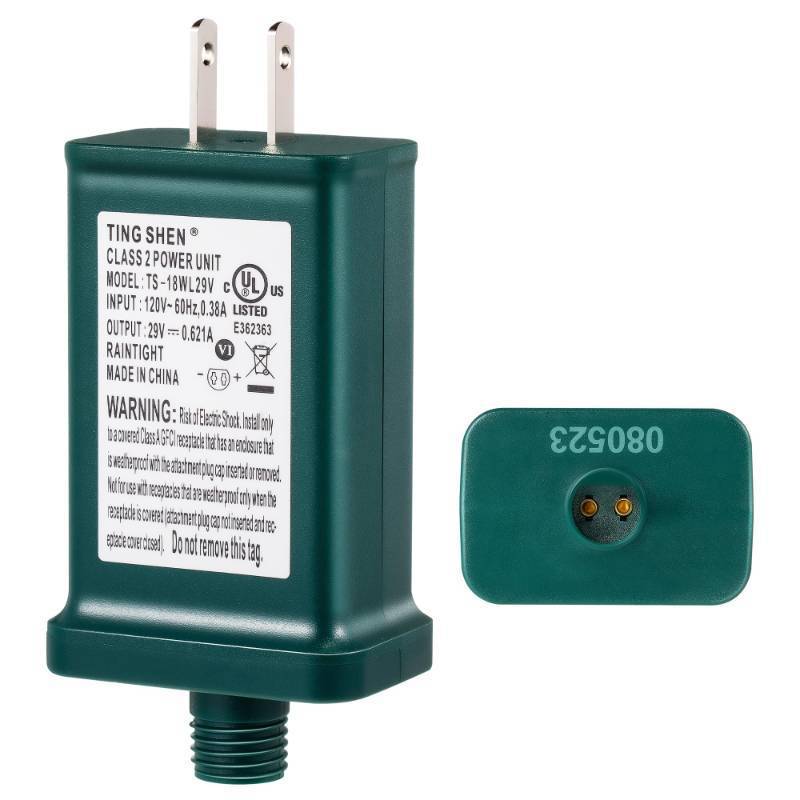 lot 33175 image: Enhon 29V LED Power Supply, UL Certification LED Transformer Replacement Class 2 Power Supply, Low Voltage Transformer US Plug Adapter for Christmas Tree Light, Green, Right Positive(TS-18WL29V) - Retail $21