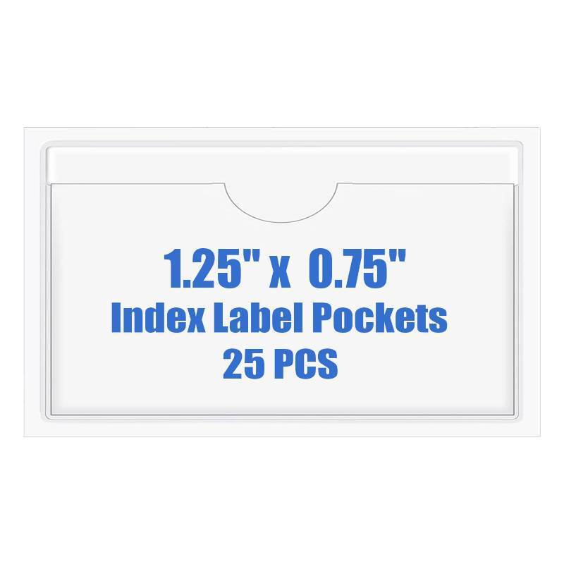 lot 33189 image: Origin-Joy 25 PCS Self-Adhesive Index Label Pockets, Clear Plastic Peel & Stick Card Holders with Top Open for Loading (1.25 x 0.75 inch)