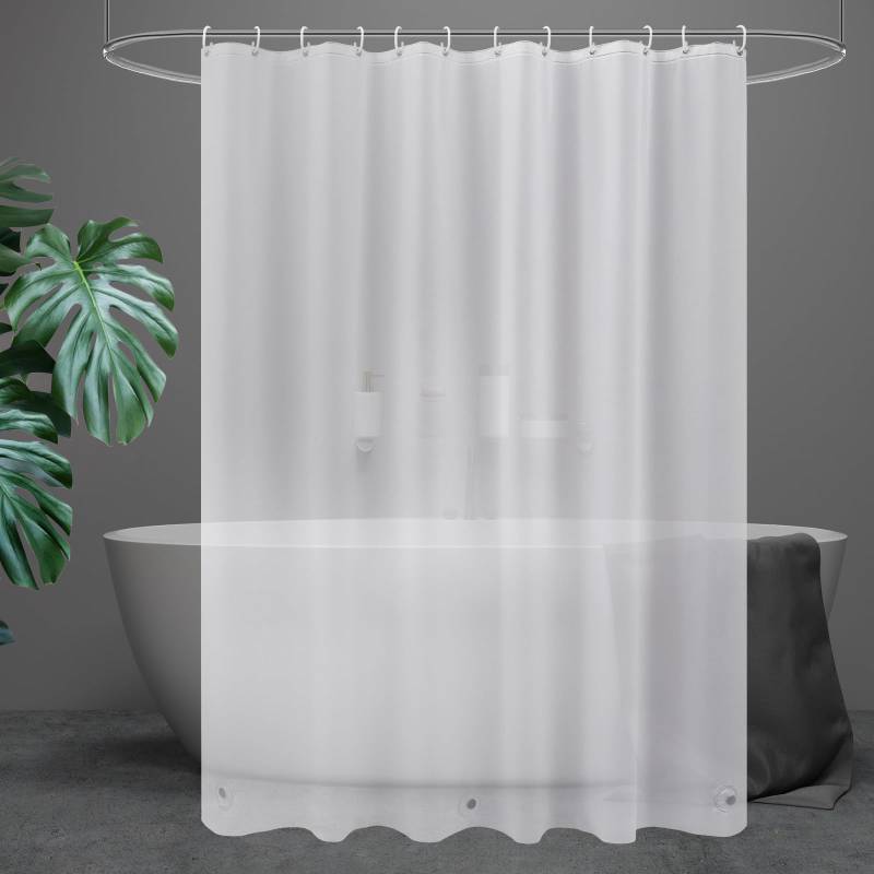 lot 33196 image: UFRIDAY Frosted 74 inch Shower Curtain Liner,PEVA Plastic Waterproof Long Shower Curtain Liner with 3 Big Bottom Magnets 74 inch Long Length with Rustproof Grommets Frosted Shower Curtain,71x74 - Retail $14