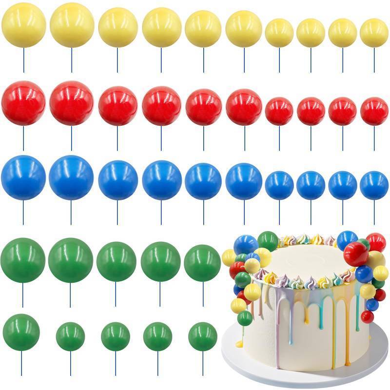 lot 33201 image: Firleayo  Colorful Ball Cake Topper Cartoon Themed Ball Cake Decoration Mini Balloons Red Blue Green Yellow Balls Cupcake Picks Topper for Birthday Baby Shower Christmas Party Supplies - Retail $10
