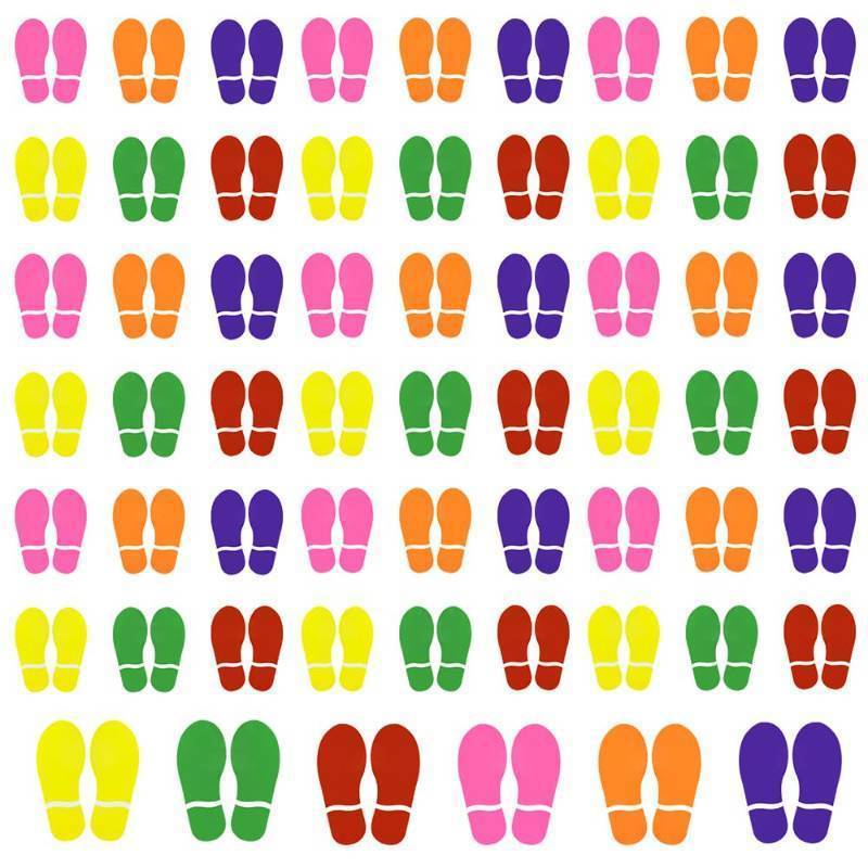 lot 40688 image: Colorful Footprints 7 Shoe Stickers Decals Floor Wall Stairs for Class Instruction Party Decoration Sign Guide Feet Distance 60 pairs