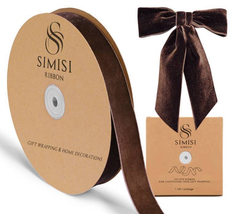lot 50832 image: Brown Velvet Ribbon 1 25 Yards for Christmas Tree, Gift Wrapping, Flower Bouquet, Wreath Decorations, Bow Making - Retail $20