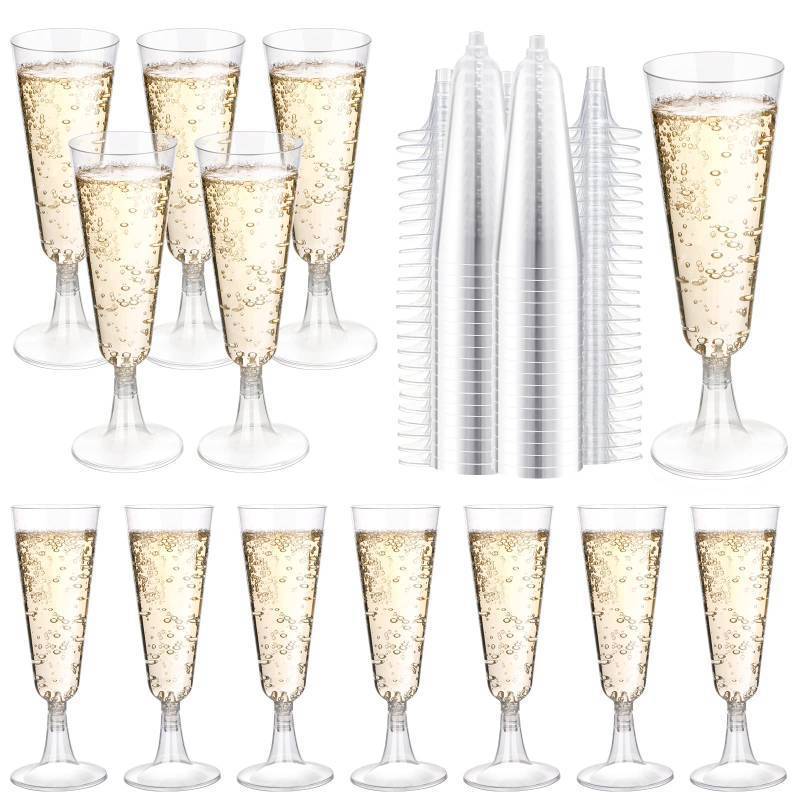 lot 59948 image: SUREHOME Plastic Champagne Flutes 200 Pack Champagne Glasses Disposable Mimosa Glasses 5 Oz Crystal Clear Plastic Flutes for Party Drinking Cocktail Cups Acrylic Wedding Toasting Glasses Flutes Bulk - Retail $50