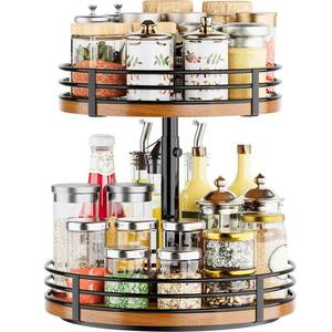 lot 7751 image: Lazy Susan Turntable Organizer Adjustable - 2 Tier Wood Rotating Spice Rack 12 Inch Lazy Susan for Kitchen Countertop Cabinet Pantry Cupboard Dining Table Bathroom Coffee Bar Home Storage - Retail $32