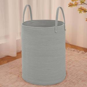 lot 7753 image: JMvicyroam Large Woven Laundry Basket Hamper,80L Cotton Rope Storage Bin for Blankets,Toys and Clothes,Decorative Tall Nursery Hamper for Living Room,Baby Nursery,Bathroom and Bedroom,Grey - Retail $30