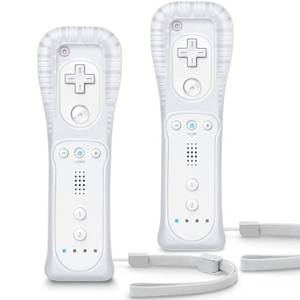 lot 7756 image: TIANHOO Remote Controller for Wii & Wii U, with Silicone Case and Wrist Strap, 2 pack (White) - Retail $30