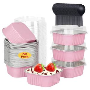 lot 7761 image: 5oz80pack Mini Cake Tins Cupcake Pan with Lids,LNYZQUS Aluminum Foil Baking Cups,Disposable Ramekins Small Brownie Muffin Pans Mini Cheesecake Containers for Home Bakery-Pink - Retail $20