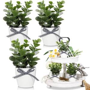 lot 7762 image: Jexine Farmhouse Tiered Tray Decor Mini Potted Eucalyptus Decor Plant Decor Items for Tiered Trays Farmhouse Artificial Plants Small Eucalyptus Decor for Home Decor (Simple Style) - Retail $17