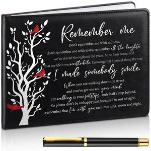 lot 41374 image: Yingzhao Memorial Funeral Guest Book with Pen 144 Pages Cardinal Funeral Guest Sign in Book for Memorial Service Celebration of Life Party Supplies in Loving Memory(Remember Me) - Retail $13