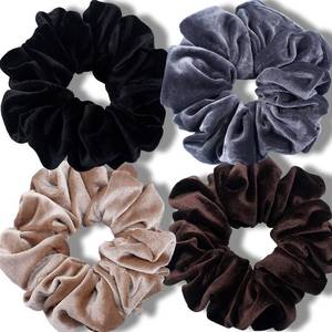 lot 41377 image: IVARYSS Extra Large Scrunchies for Womens Thick Hair, Premium Velvet Soft Jumbo Scrunchy, XL 6 inch Big Elastic Band Hair Accessories, 4 Pack, Neutral - Retail $9