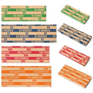 lot 41382 image: ESSENTIAL 100 pcs Assorted Packed Flat Stripped Coin Wrappers, Coin Rolls Wrapper for Quarters, Dimes, Nickels, Pennies - Retail $4