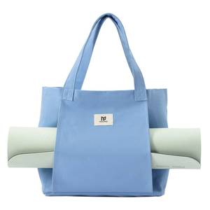 lot 41388 image: Moyaqi Canvas Tote Bag with Yoga Mat Carrier Pocket Carryall Shoulder Bag for Office, Workout, Pilates, Travel, Beach and Gym - Retail $20