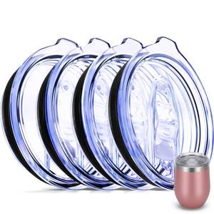 lot 41390 image: Tumbler Lids, 12 oz Spill Proof 2.9 inch Diameter (Outer Rim) Lids for Wine Mugs - No Leak Design Splash Resistant Replacement Silicon Sliding Covers, Pack of 4 Insulated Cover 4 wine tumbler lids - Retail $9