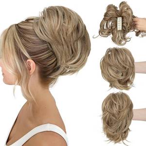 lot 41397 image: CJL HAIR Claw Clip Short Ponytail Hair Extensions DIY Bendable Metals Messy Bun Hair Piece for Wonen Straight Synthetic Fake Hairpieces Beige Multi - Retail $19