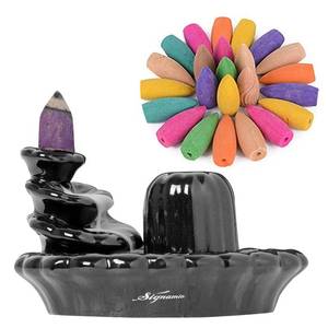 lot 41399 image: SIGNAMIO Ceramic Back Flow Incense Holder,Incense Burner with 30 Back Flow Incense Cones for -Pooja,Meditation,Prayer,Aromatherapy Ornament no incense  - Retail $8