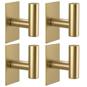 lot 41404 image: VAEHOLD Wall Towel Hooks, Heavy Duty Sticky Holder Waterproof Towel Hooks for Hanging Coat, Clothes, Closet Hook Wall Mount for Kitchen (Gold, 4 Pack) - Retail $19