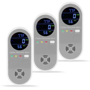 lot 41431 image: Carbon Monoxide Detector Plug in, Carbon Monoxide Alarm,Real-time Digital Display 3-in-1 Level PPM,°F & Humidity, CO Detector Monitor Alarm for Home,RV,Apartment 3 packs - Retail $54