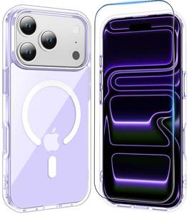 lot 41433 image: Temdan for iPhone 17 Pro Max Case Clear with Screen Protector, Compatible with Magsafe, Anti-Yellowing, Military-Grade Protection, Shockproof Slim Magnetic Phone Case Cover, Purple - Retail $10