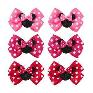 lot 41435 image: Mouse Ears Hair Clips, Cute 3 Inch Hair Accessories, Birthday Party Decoration for Baby Toddler Girls 6 pcs - Retail $7