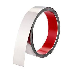 lot 41436 image: Brushed Metal Trim,Peel and Stick Wall Trim Molding,Stainless Steel Self Adhesive Wall Trim for Mirror Frame, Fireplace and Microwave Gap Filler (Silver,16.4ft x 1.6in) - Retail $17